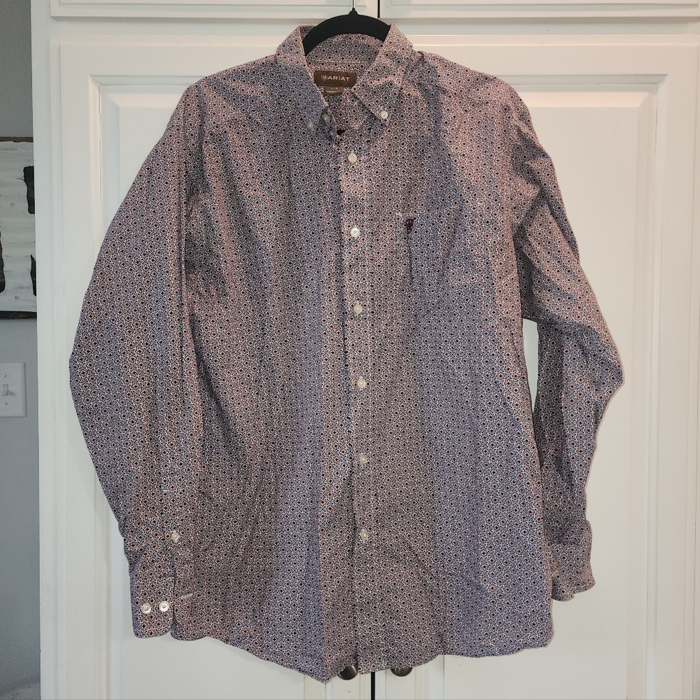 Ariat Men's Large Blue, Red, Black Patterned Button-Down Shirt